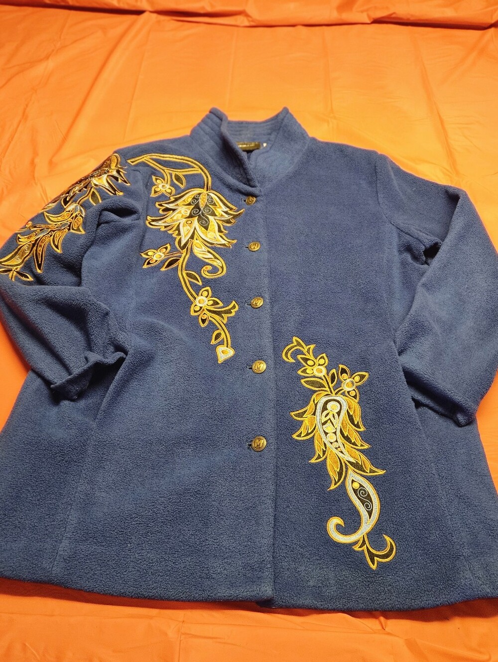 Bob Mackie Wearable Art Jacket Size Large Blue w/Gold Embroidery & Buttons EUC